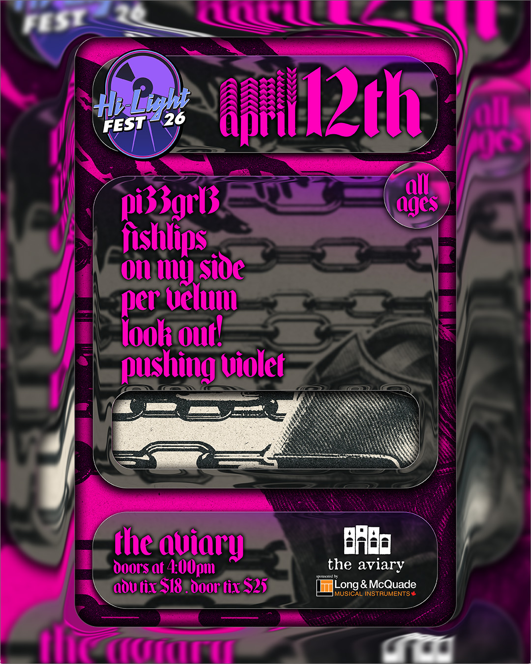 Hi-Light Festival w. Pi33 Grl3, Fishlips, On My Side, Per Velum, Look Out! & Pushing Violet @ The Aviary!