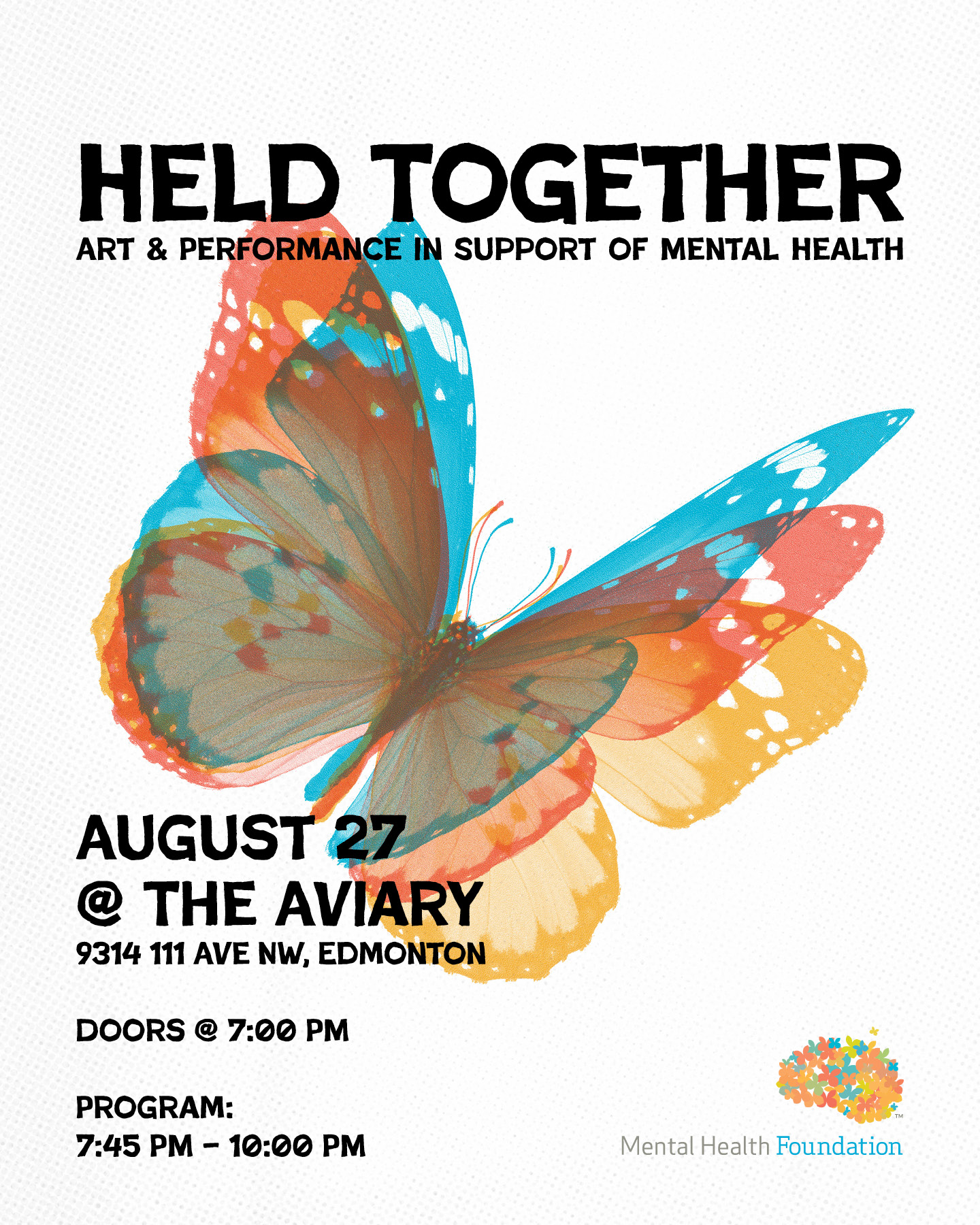Held Together art and performance in support of mental health event artwork from The Aviary