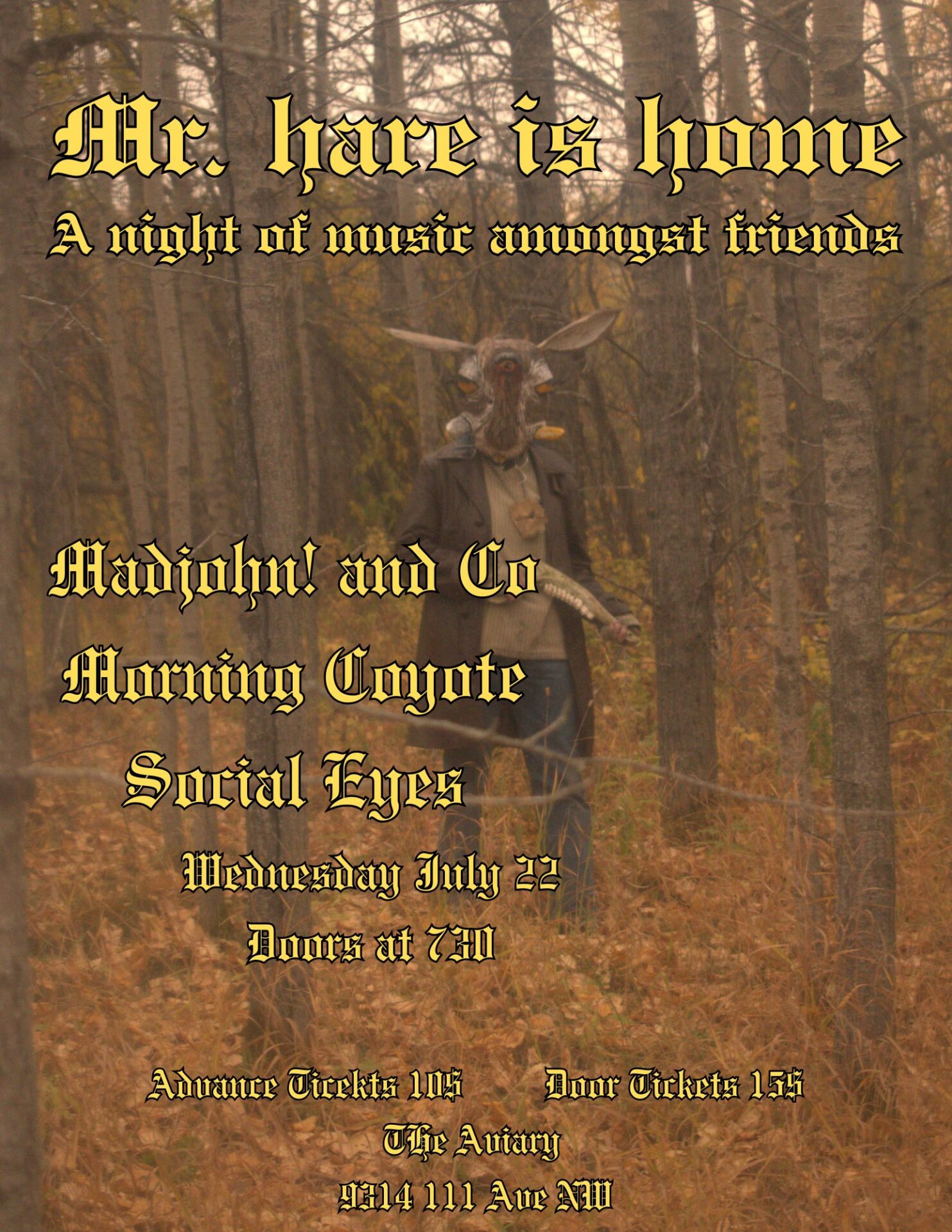 Mad John and Co with Social Eyes and Morning Coyote event artwork from The Aviary
